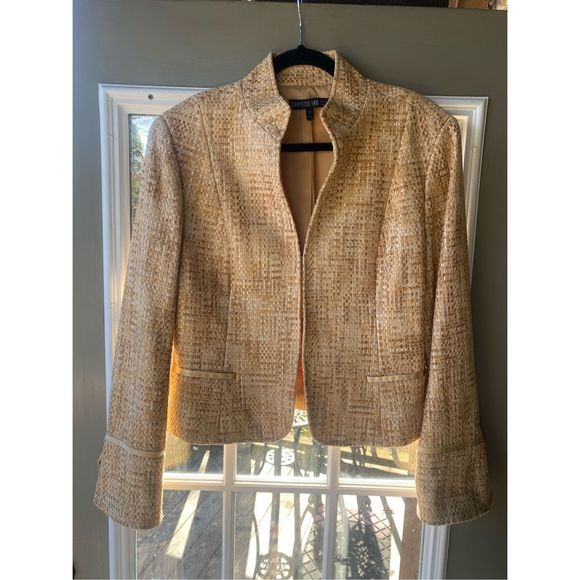 Lafayette 148 New York Gold Tan Tweed Blazer Jacket Size 12, MSRP $1498 - Picture 1 of 10